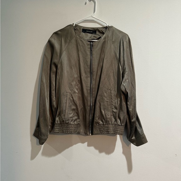 Zara Basic Metallic Sage Green Satin Bomber Jacket - Picture 1 of 3